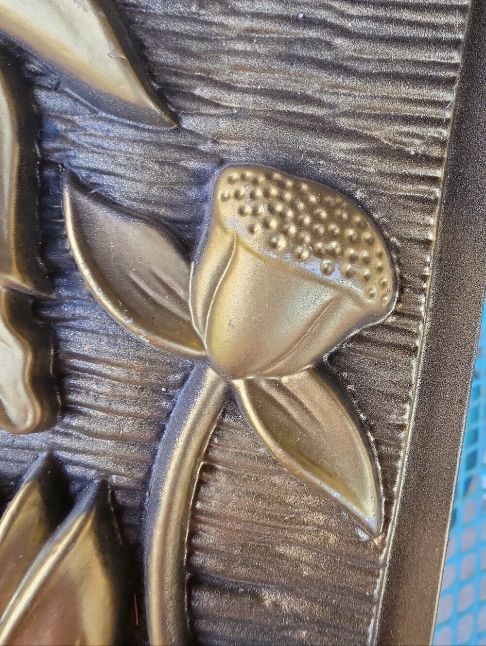 VTG MCM 1967 Miller Studios Black/Gold  Floral 3D Wall Plaques Formed Plastic